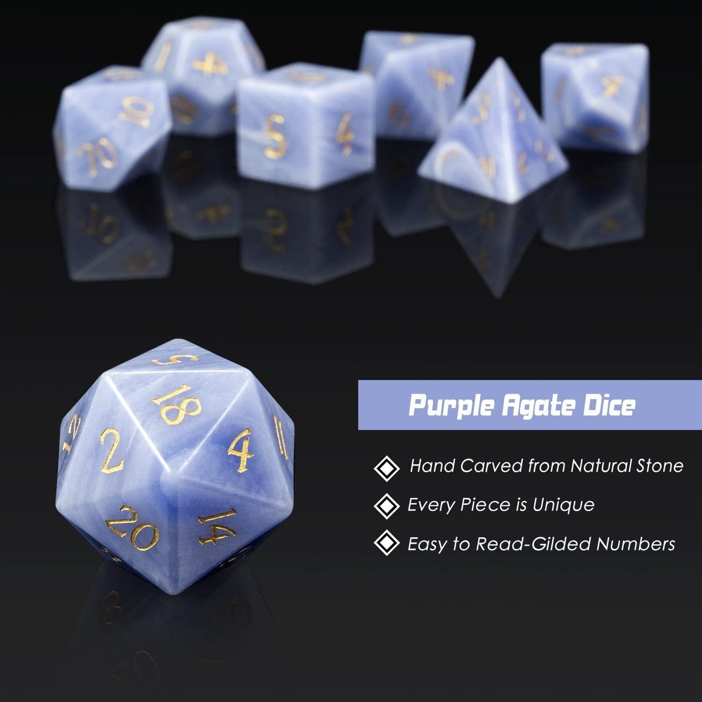 Synthetic Stone Purple Agate Enchanter's Dice Set - Living Skies Games