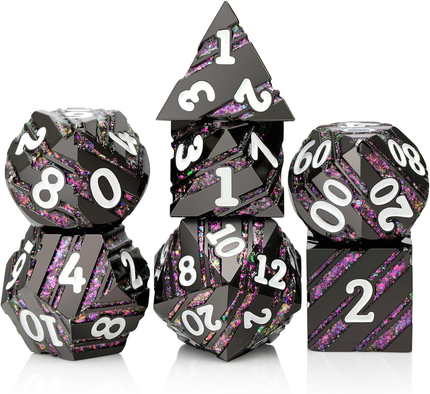 Twilight Shimmer Stripe Metal Dice Set - Living Skies Games