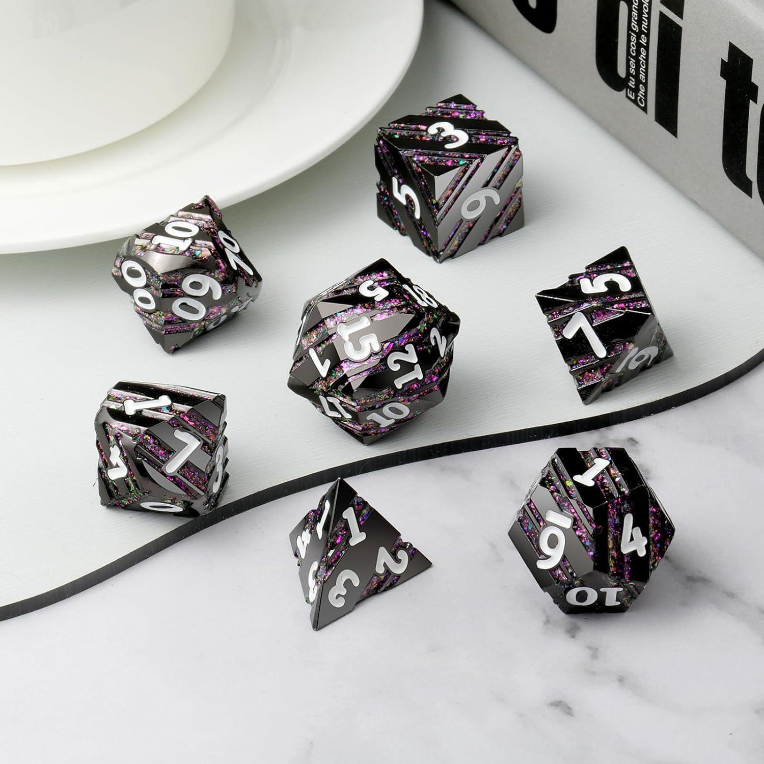 Twilight Shimmer Stripe Metal Dice Set - Living Skies Games