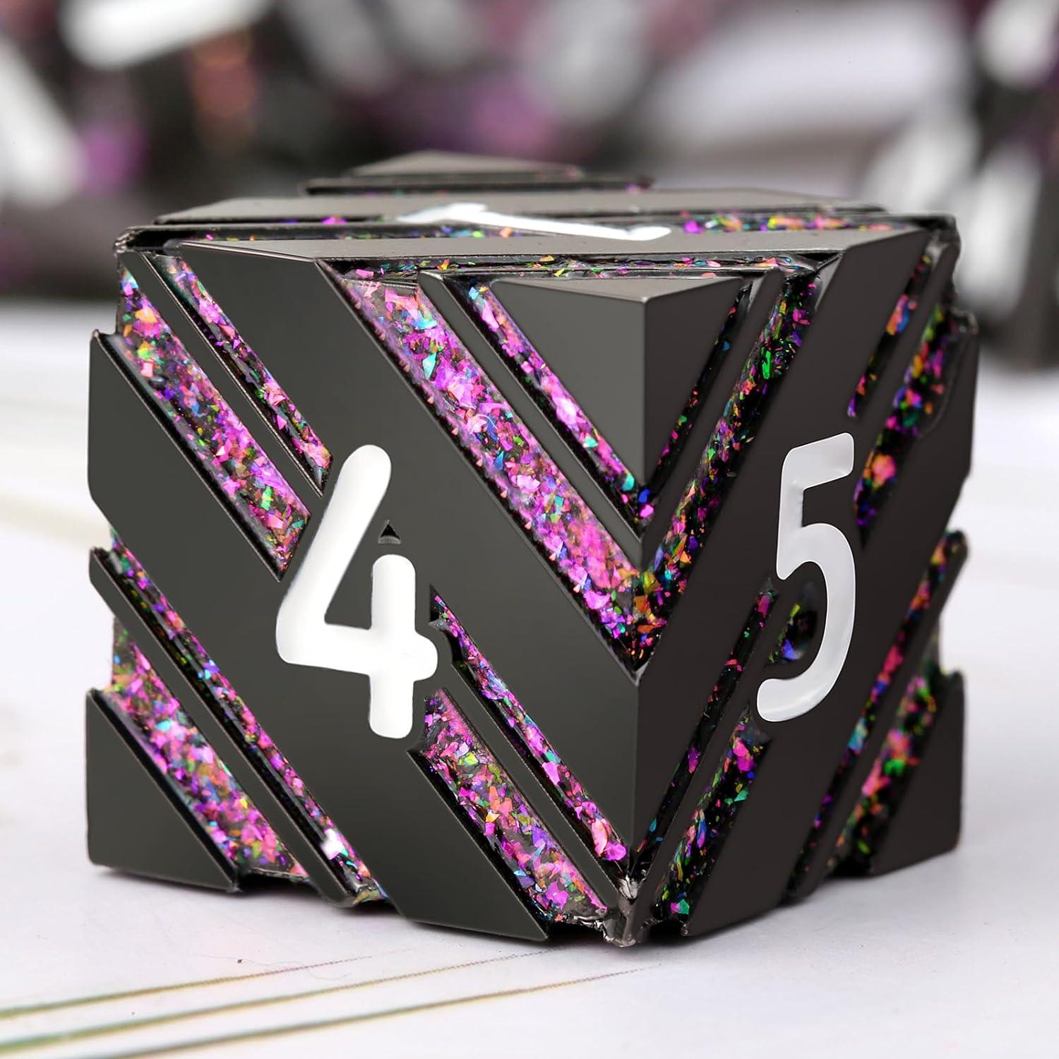 Twilight Shimmer Stripe Metal Dice Set - Living Skies Games