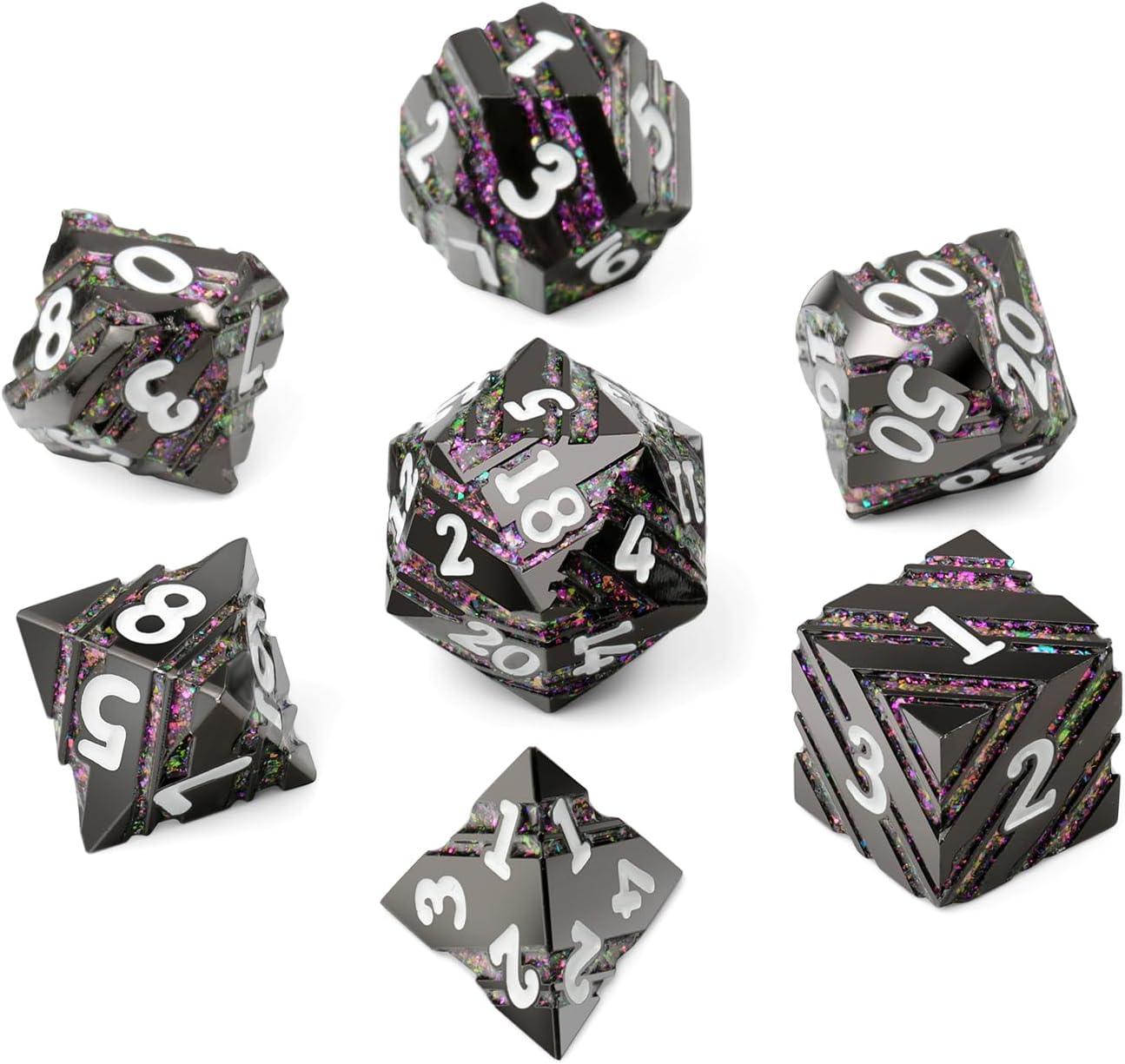 Twilight Shimmer Stripe Metal Dice Set - Living Skies Games