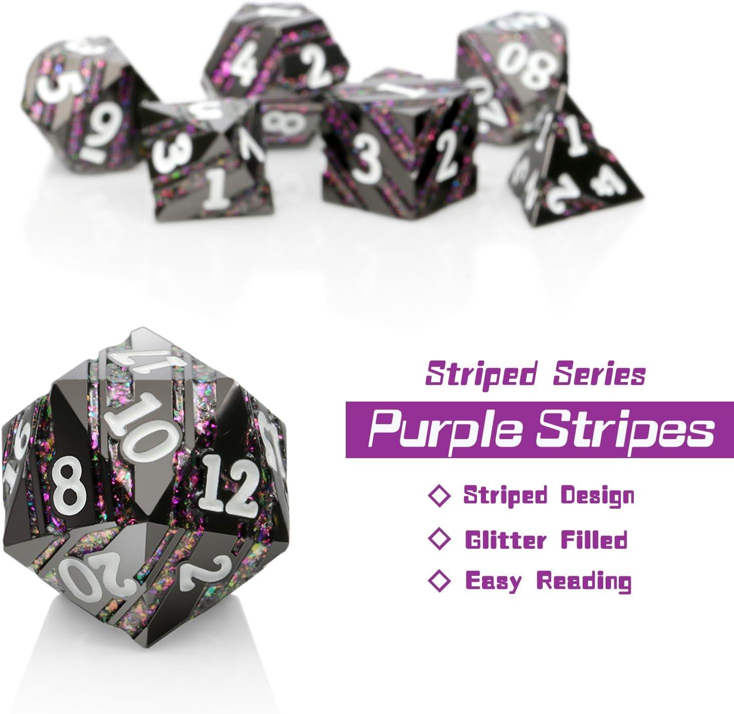 Twilight Shimmer Stripe Metal Dice Set - Living Skies Games