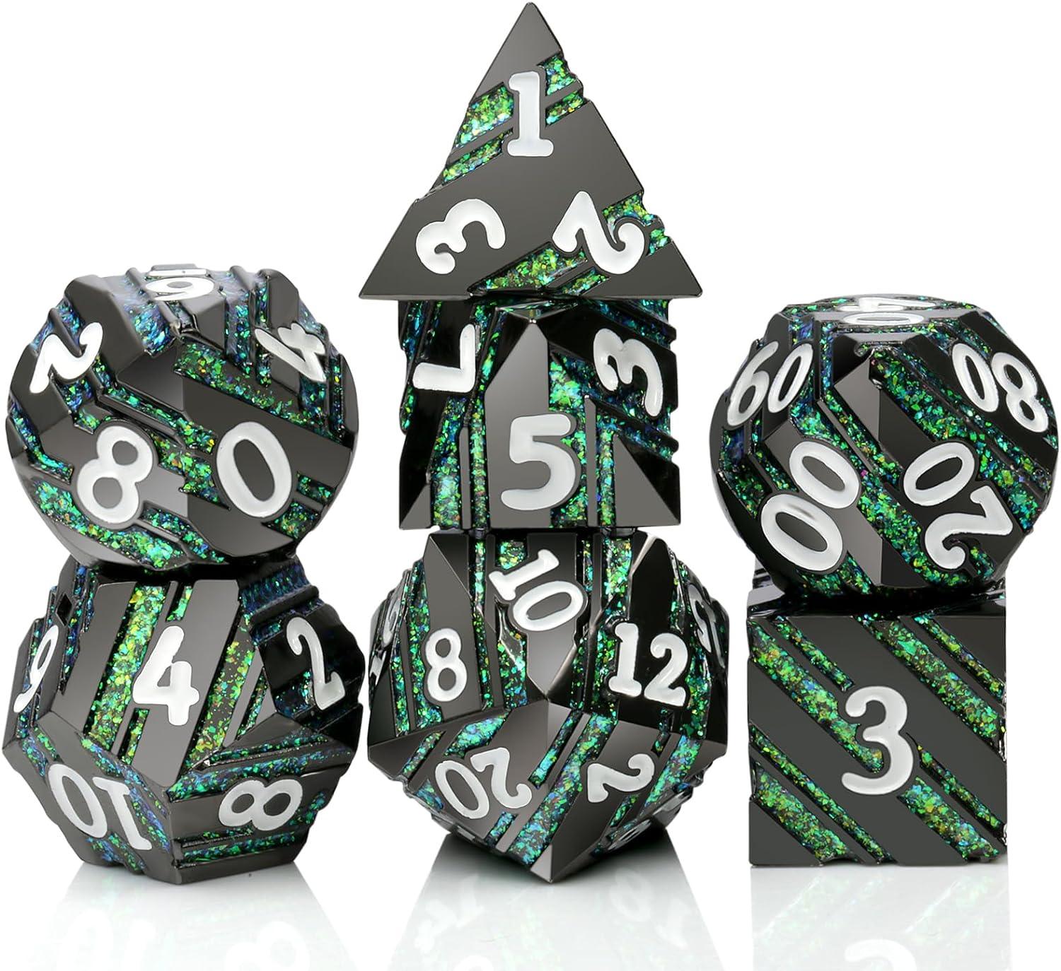 Verdant Shadow Stripe Metal Dice Set - Living Skies Games