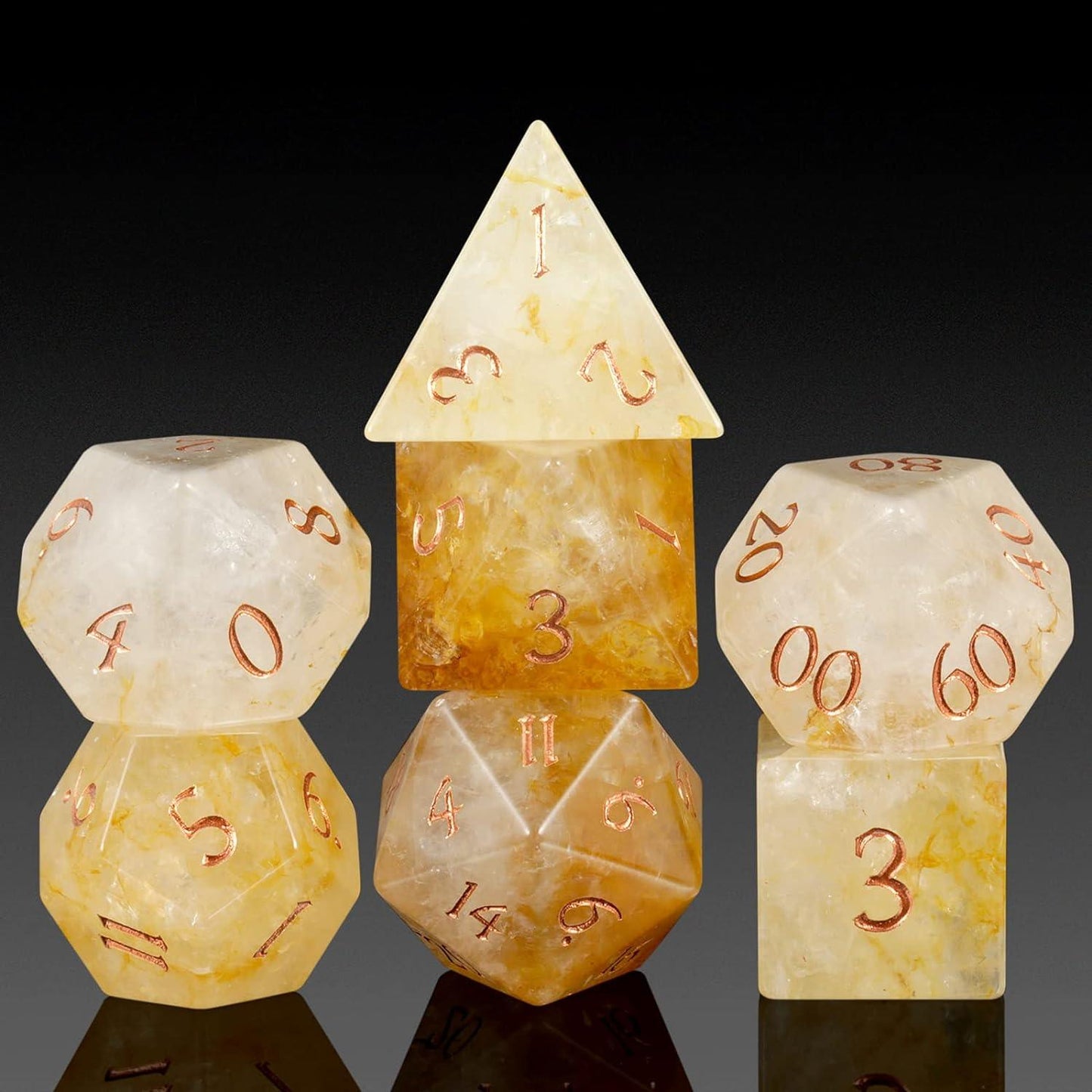 Yellow Calcite Sunburst Dice Set - Living Skies Games