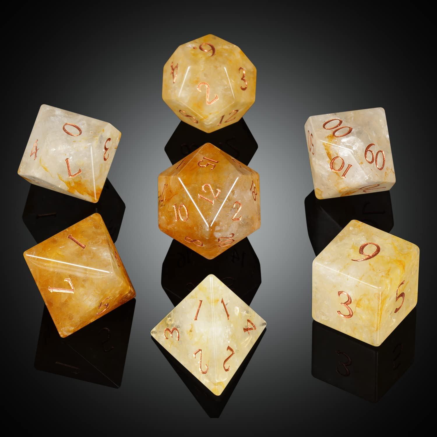 Yellow Calcite Sunburst Dice Set - Living Skies Games